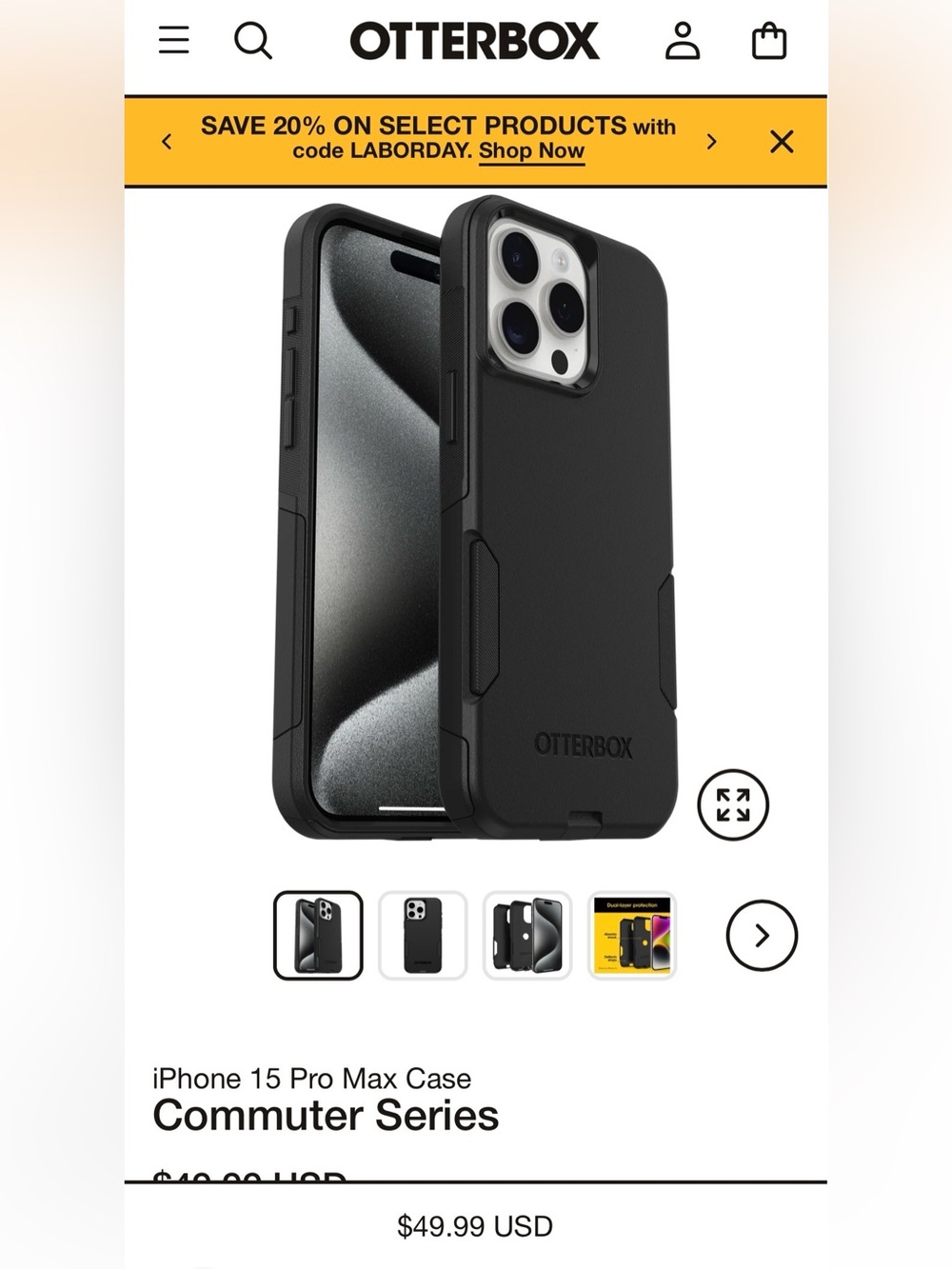 OtterBox Commuter Series iPhone 15 Pro Max Case - Black